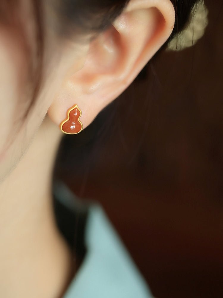 Red Agate Gourd Jade Earrings | Jade Jewelry - OrientGem