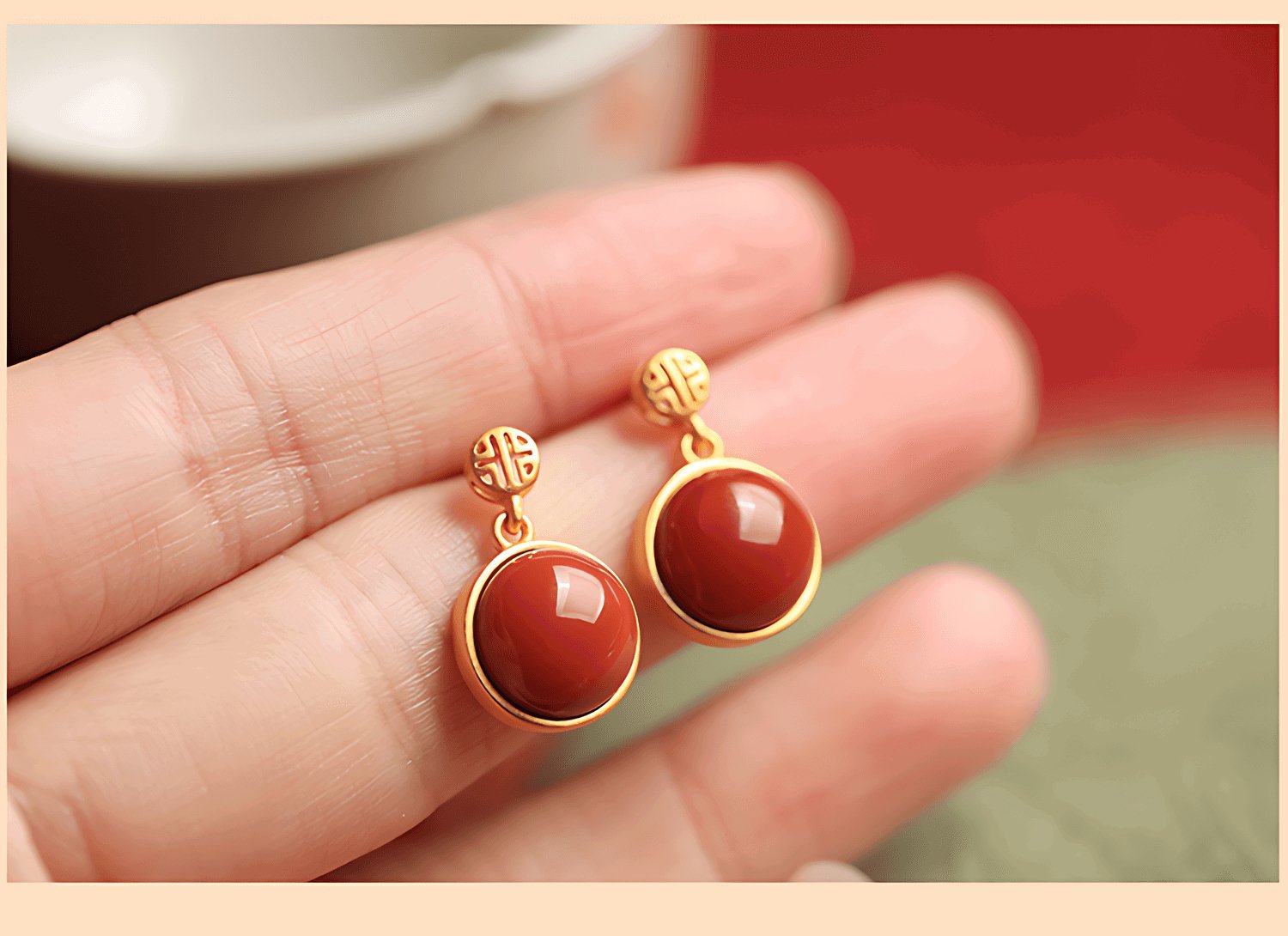 Red Agate Jade Earrings | Jade Jewelry - OrientGem