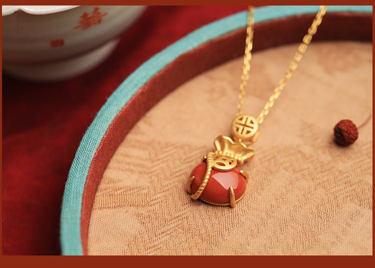 Red agate lucky bag necklace| China Chic Jade Jewelry - OrientGem