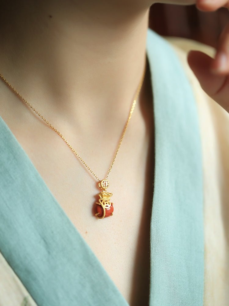 Red agate lucky bag necklace| China Chic Jade Jewelry - OrientGem