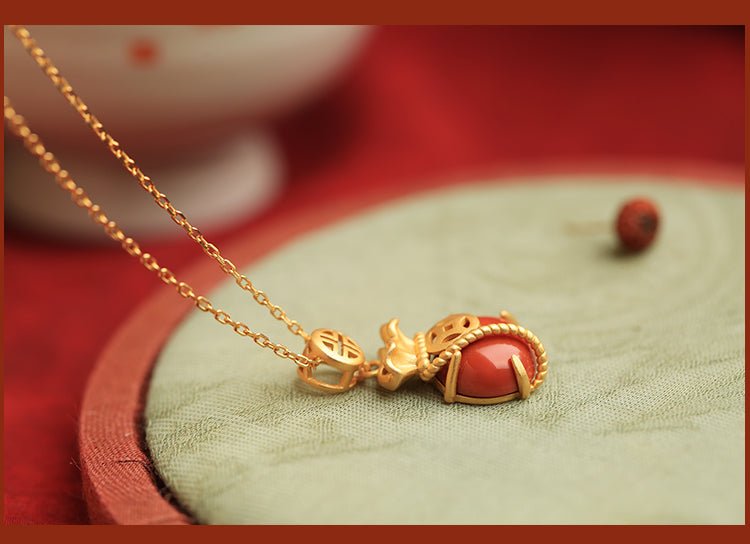 Red agate lucky bag necklace| China Chic Jade Jewelry - OrientGem