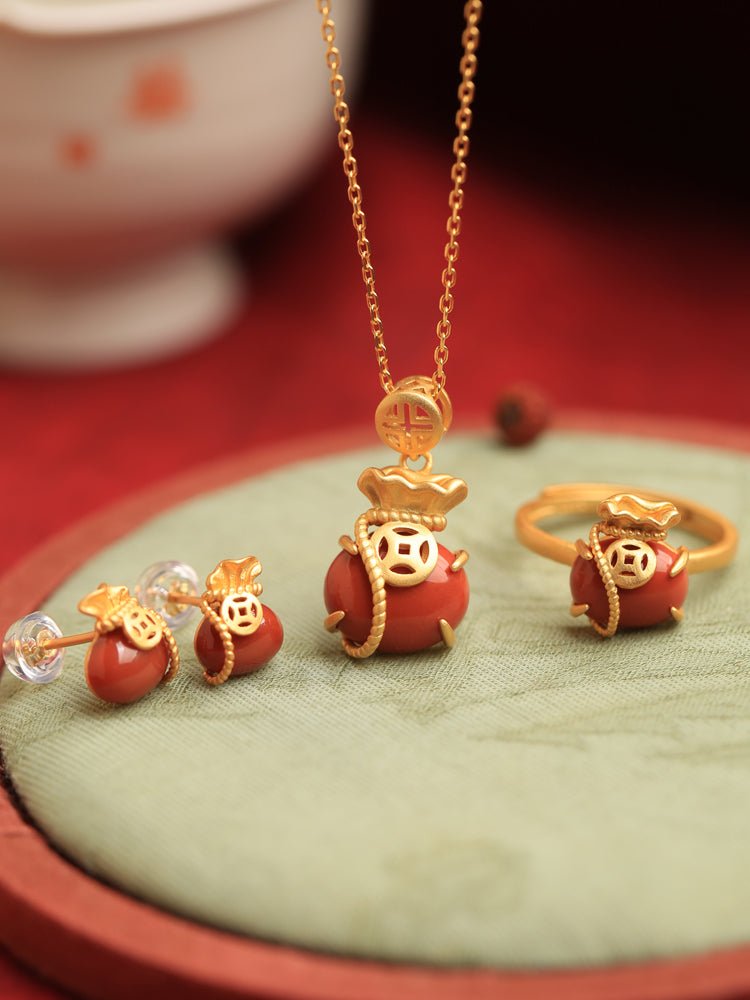 Red agate lucky bag necklace| China Chic Jade Jewelry - OrientGem