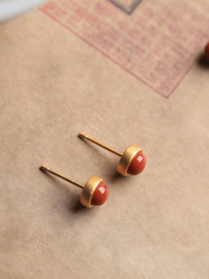 Red Agate Stud Jade Earrings - Agate Jewelry - Agate Earrings - Jade Jewelry - Silver Earrings - ORIENTGEM