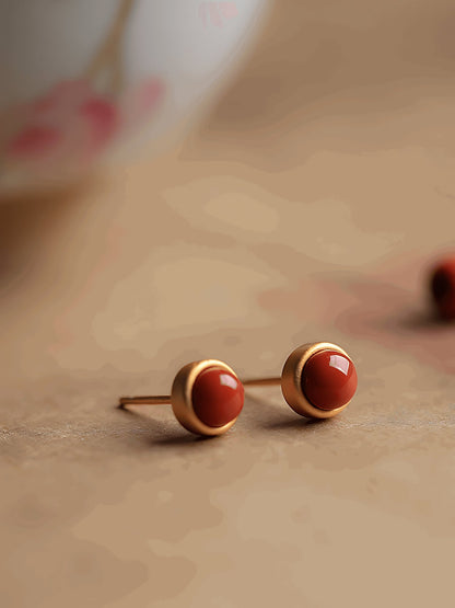 Red Agate Stud Jade Earrings - Agate Jewelry - Agate Earrings - Jade Jewelry - Silver Earrings - ORIENTGEM