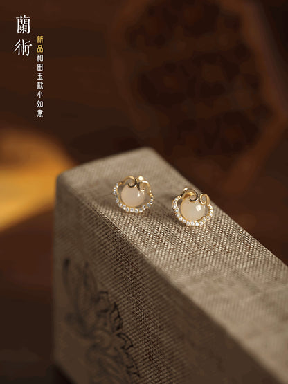 Ruyi Jade Earrings | Jade Jewelry, detail view of the handcrafted natural stone earrings