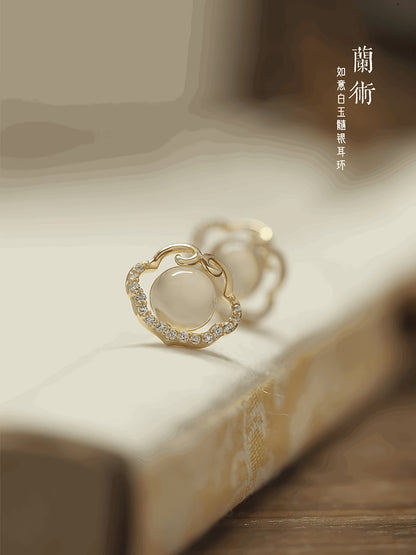 Ruyi Jade Earrings | Jade Jewelry, detail view of the handcrafted natural stone earrings