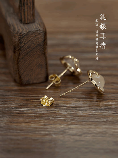 Ruyi Jade Earrings | Jade Jewelry, detail view of the handcrafted natural stone earrings