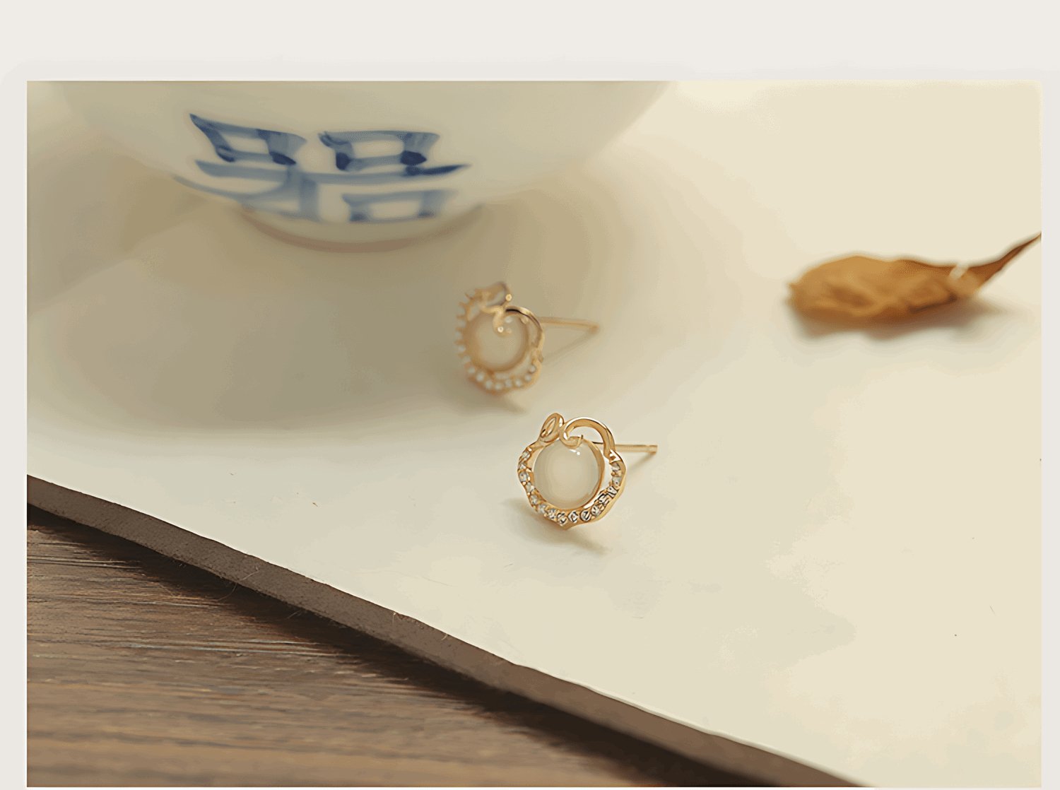 Ruyi Jade Earrings | Jade Jewelry, detail view of the handcrafted natural stone earrings