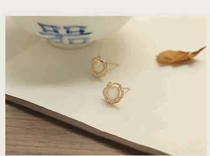 Ruyi Jade Earrings | Jade Jewelry, detail view of the handcrafted natural stone earrings