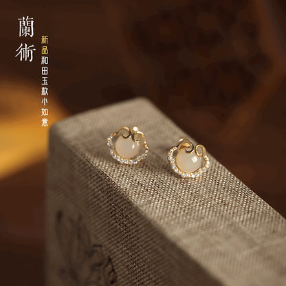 Ruyi Jade Earrings | Jade Jewelry, detail view of the handcrafted natural stone earrings