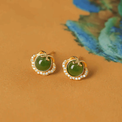 Ruyi Jade Earrings | Jade Jewelry, alternate view of the handcrafted natural stone earrings