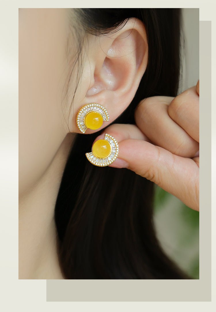 Semicircular Beeswax Earrings | Gemstone Jewelry, handcrafted natural stone earrings in artisan jewelry