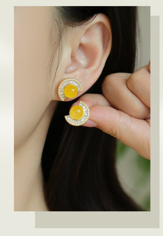 Semicircular Beeswax Earrings | Gemstone Jewelry, handcrafted natural stone earrings in artisan jewelry