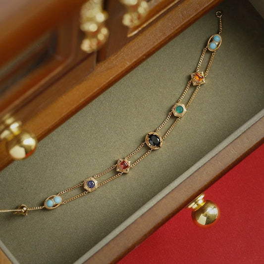 Seven - Color Natural Gemstone Double - Layer S925 Sterling Silver Bracelets - Bracelets - ORIENTGEM
