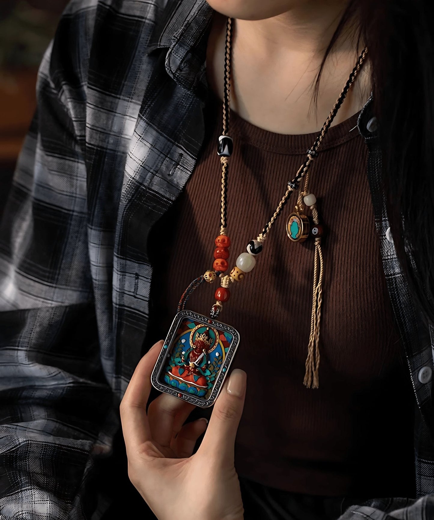 Thangka Necklace + Handmade Rope - necklace - ORIENTGEM