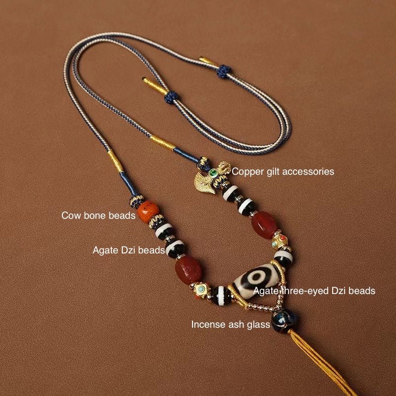 Tibetan agate Dzi bead pendant cord - OrientGem