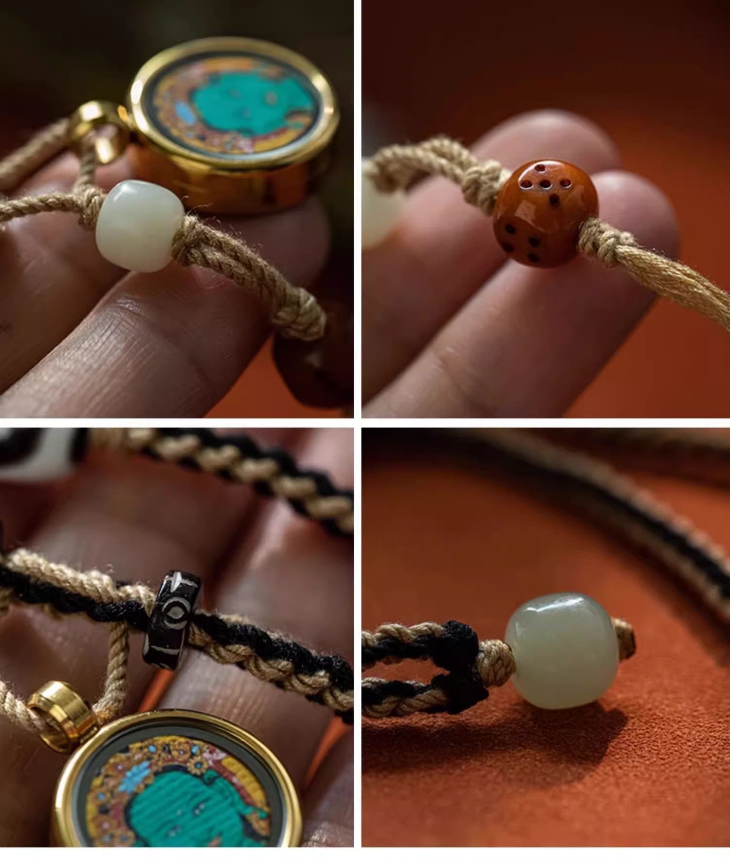 Tibetan - Style Dzi Bead with Handwoven Cord - OrientGem