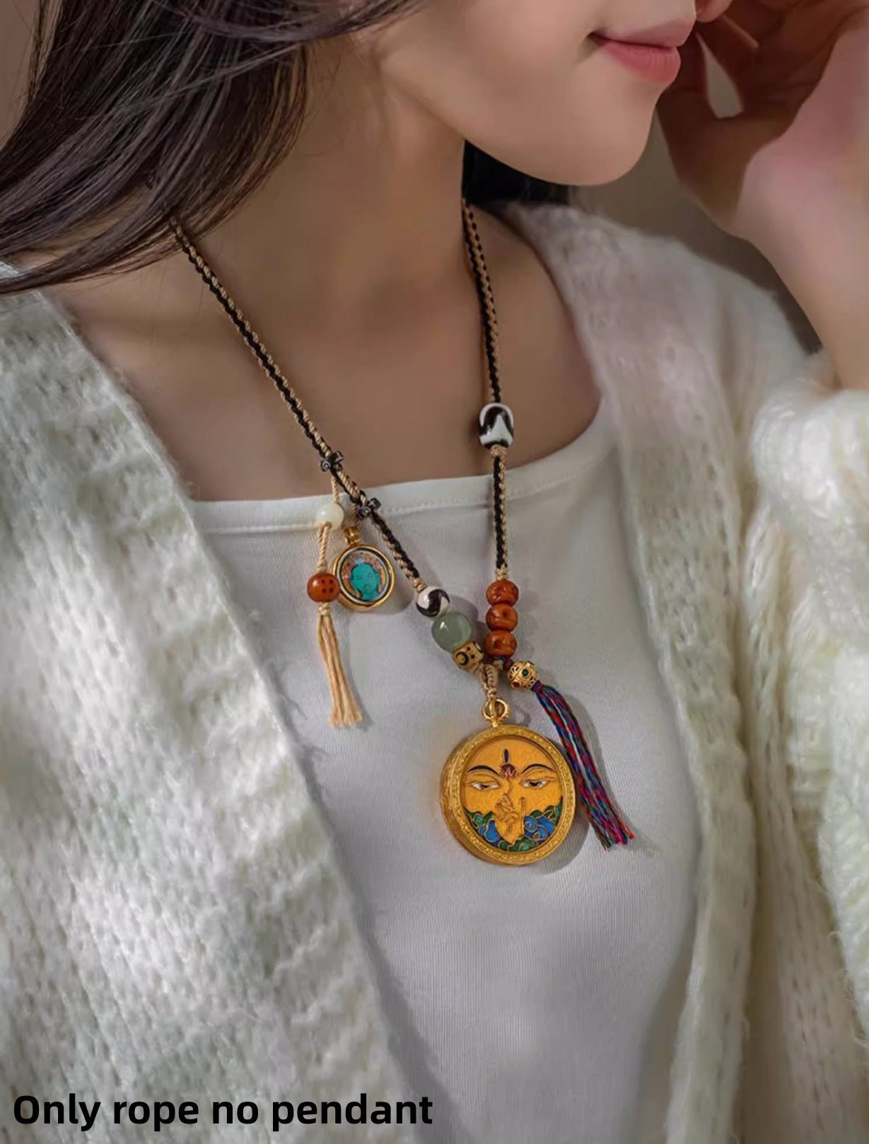 Tibetan - Style Dzi Bead with Handwoven Cord - necklace - ORIENTGEM