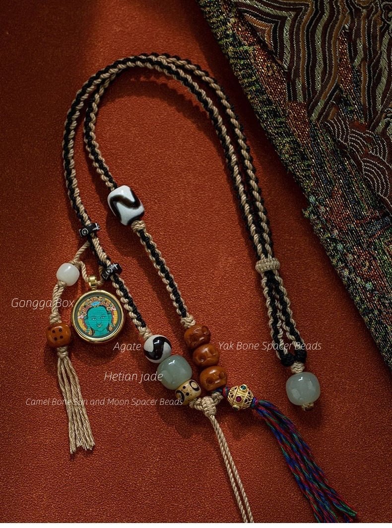 Tibetan - Style Dzi Bead with Handwoven Cord - necklace - ORIENTGEM