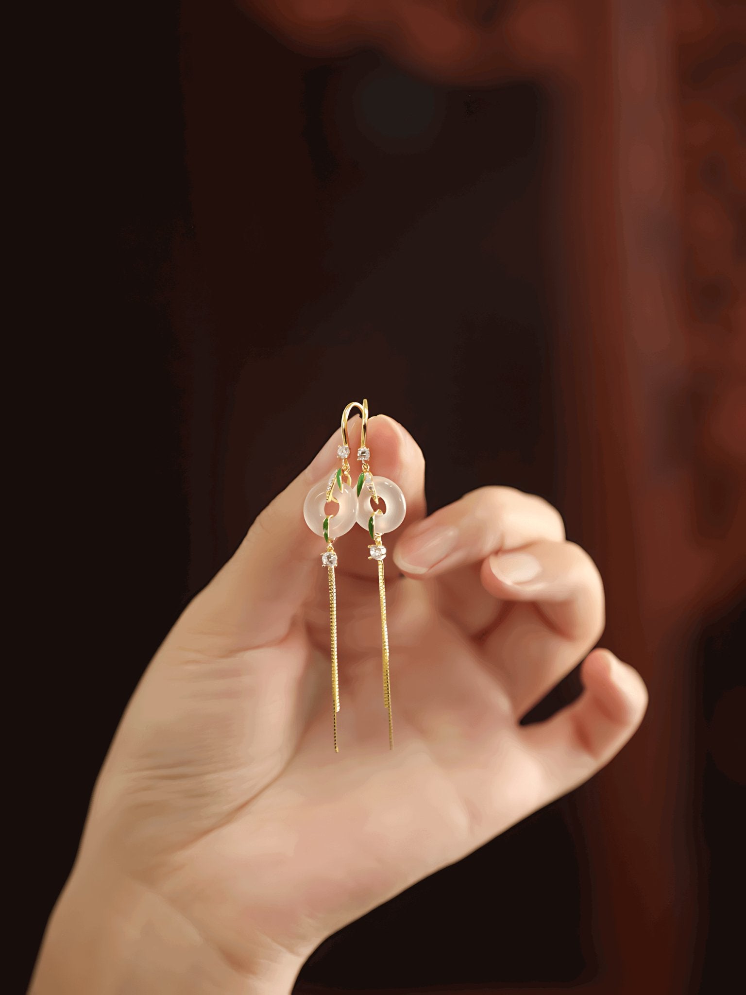 Tina Jade Earrings | Jade Jewelry, detail view of the handcrafted natural stone earrings