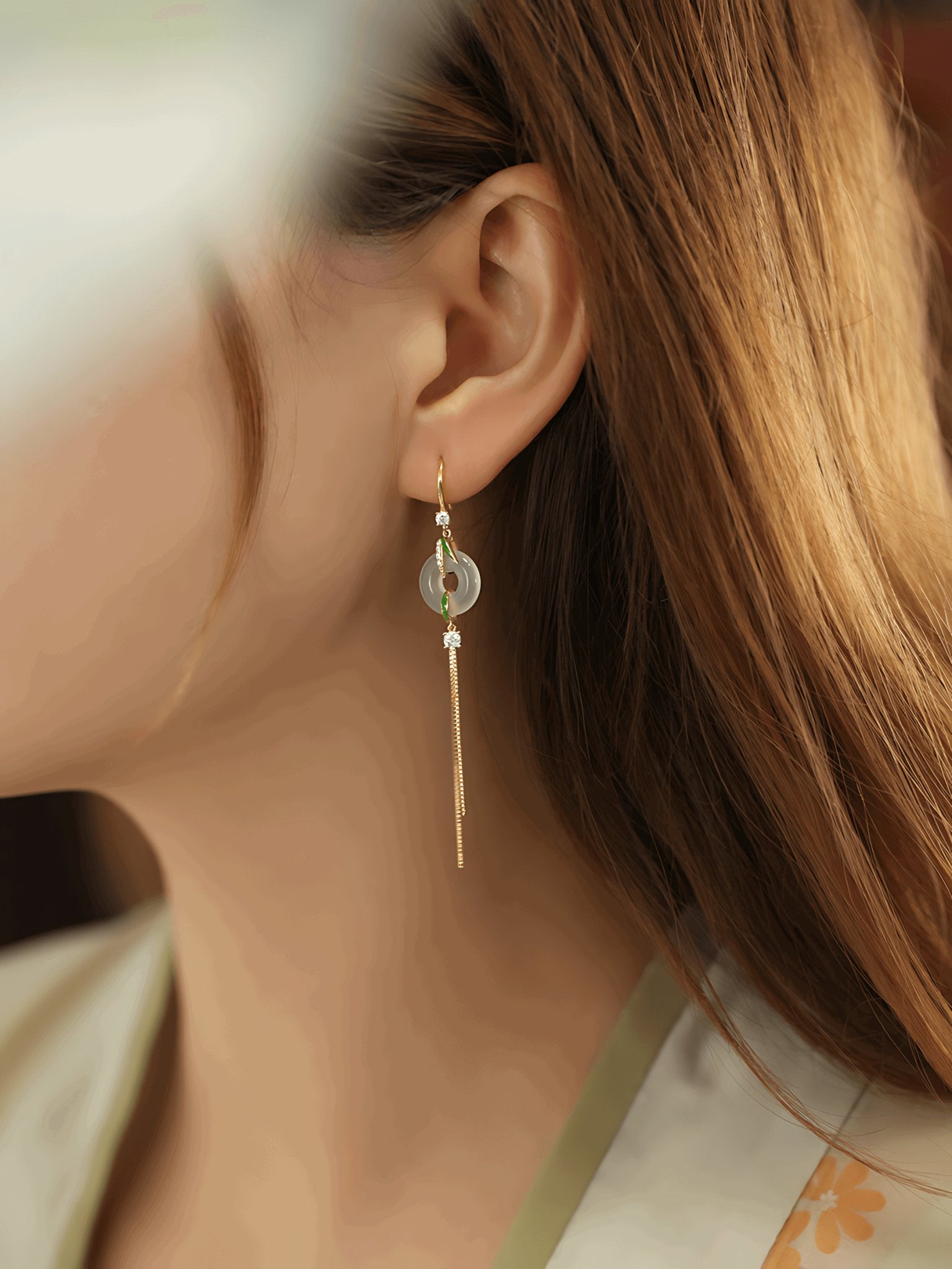 Tina Jade Earrings | Jade Jewelry, detail view of the handcrafted natural stone earrings