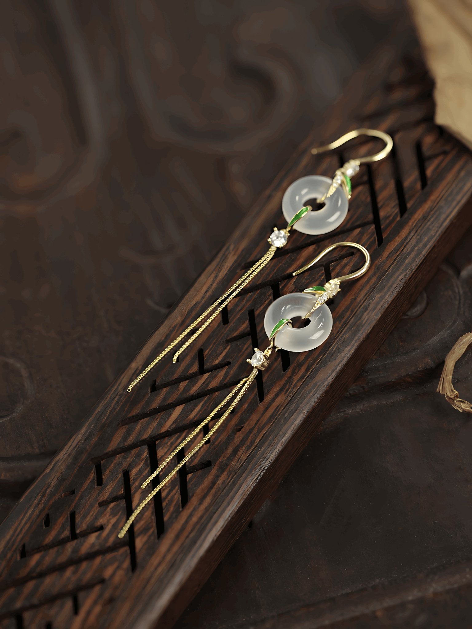 Tina Jade Earrings | Jade Jewelry, detail view of the handcrafted natural stone earrings