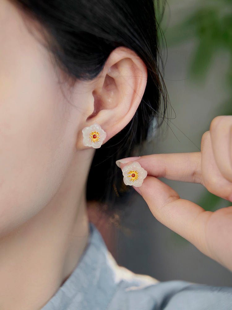 Wintersweet Jade Earring, alternate view of the handcrafted natural stone earrings